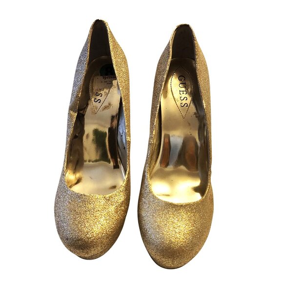 GUESS | Glitter Gold Platform High Heels - Picture 2 of 9